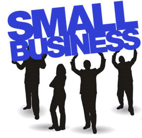Small business Human resources image of San Diego business men holding up words SMALL BUSINESS